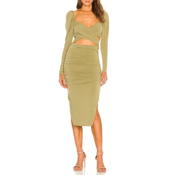 Revolve Majorelle Darla Midi Dress Women's Size S Olive Green Cut Out Party NWT - Picture 4 of 14